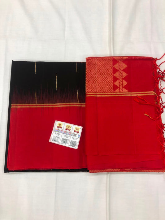 Pattu Soft Silk Indian Saree Pure Silk Sari Black Red SS51