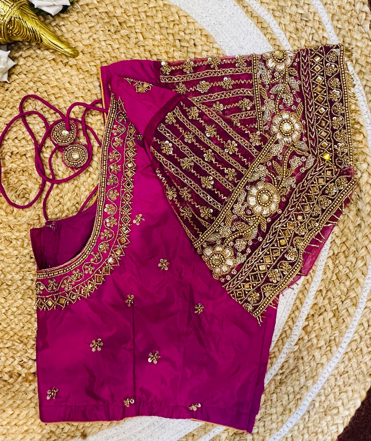 50” Size 20 Aari Worked Sari Blouse Indian Saree Top Silk Pink B57