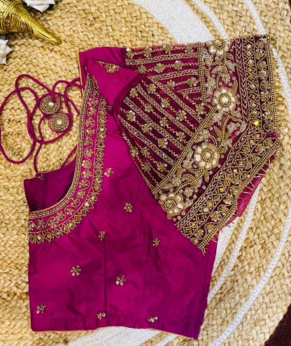 50” Size 20 Aari Worked Sari Blouse Indian Saree Top Silk Pink B57