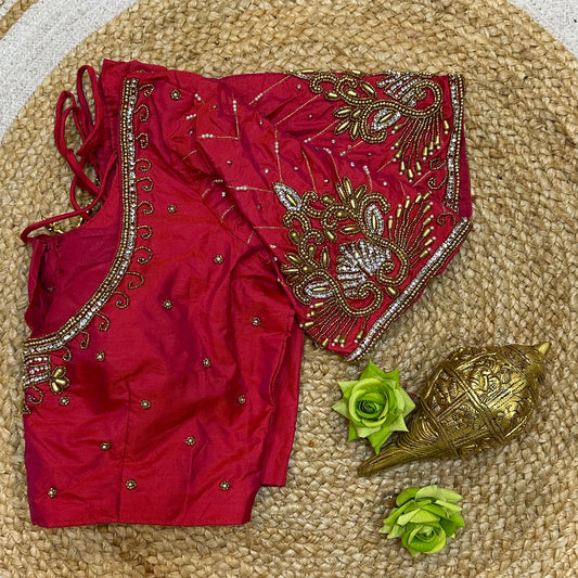 38” M Size 8 Aari Worked Sari Blouse Indian Saree Top Hot Pink B274