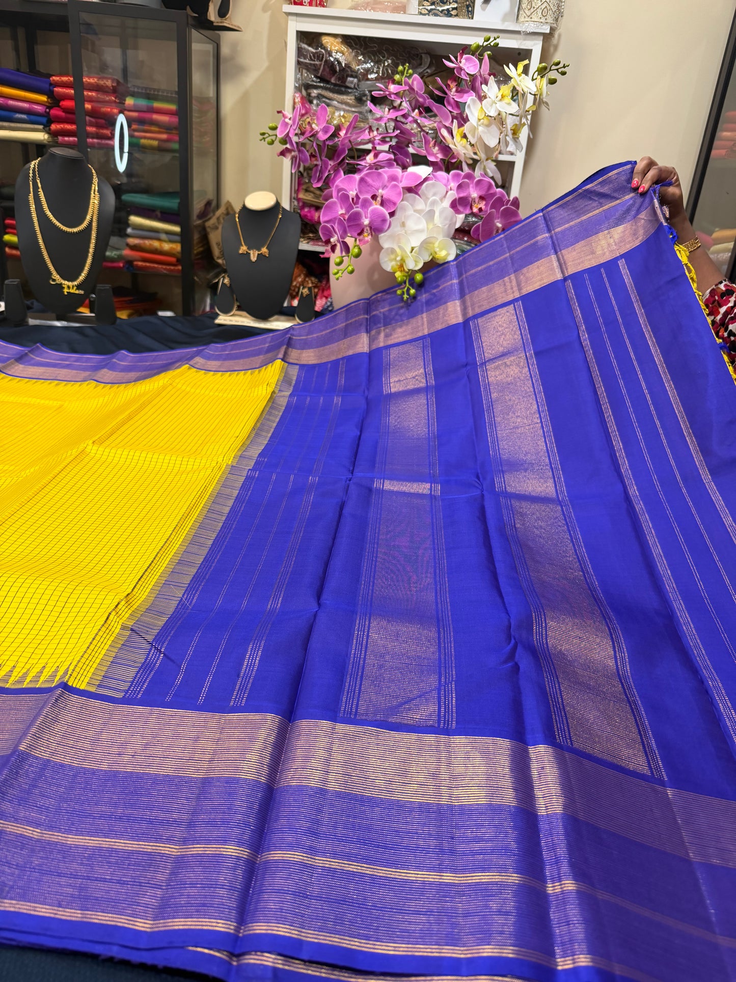 1g Gold Kanchipuram Pure Silk Saree Yellow Kanjivaram Sari SPK208