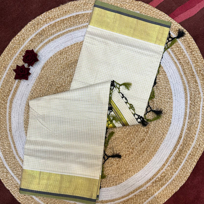 Kerala Vishu Sari Indian hand Printed Kasavu Onam Saree C36 Col 6