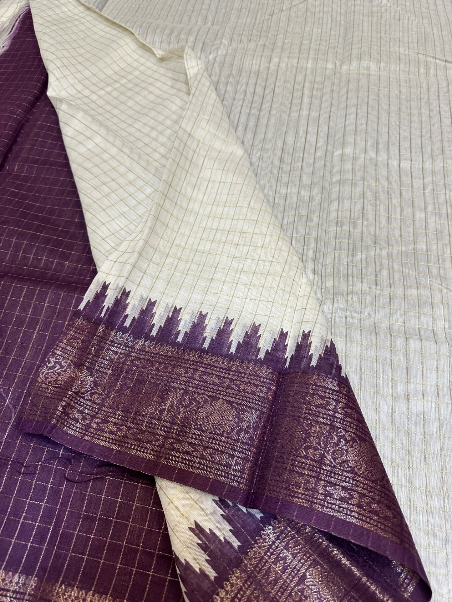 White & Purple Madurai Sungudi Cotton Sari Indian handloom Saree C2