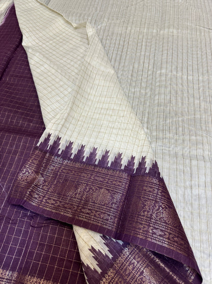 White & Purple Madurai Sungudi Cotton Sari Indian handloom Saree C2