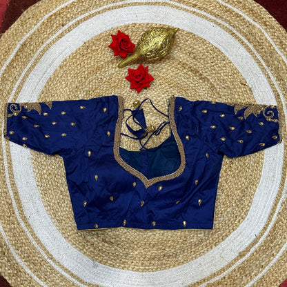 32” XS Size 6 Aari Worked Sari Blouse Indian Saree Top Navy B318