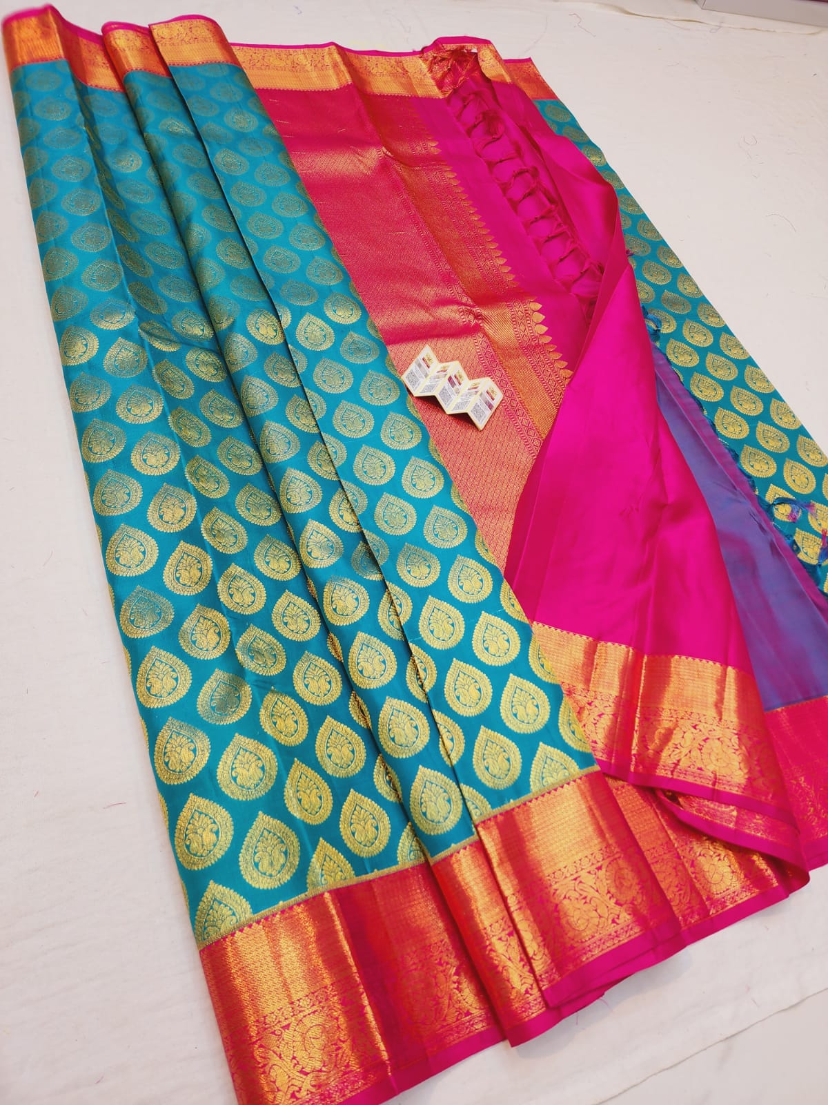 Kanchipuram Pure Silk Saree Blue & Pink Kanjivaram Sari| SPK120