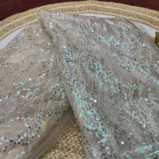 Net Sari Indian Bollywood Sequins Designer Fancy Party wear Saree Peach Z2
