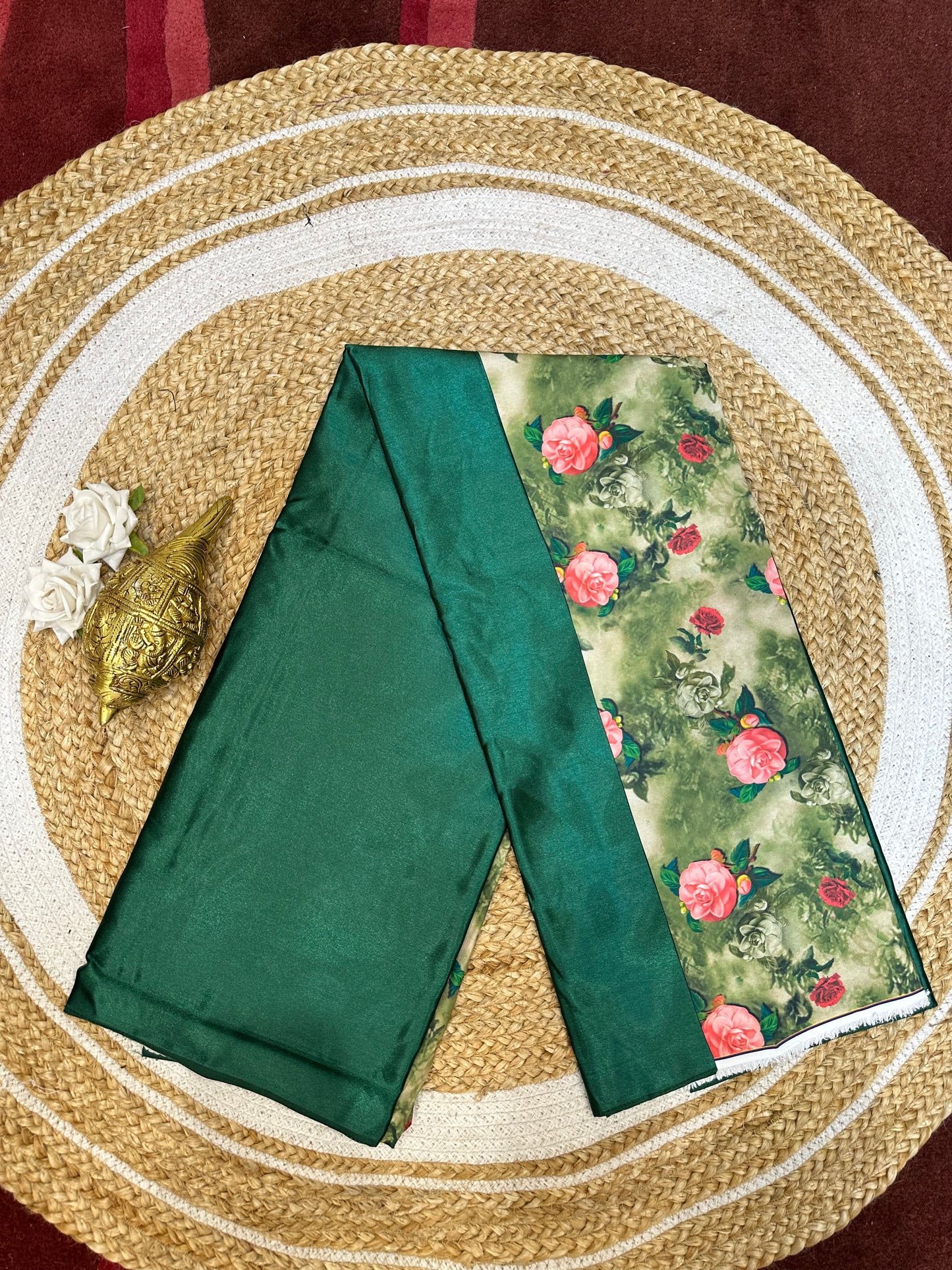 Fancy Party wear Satin Sari Indian Casual Green Saree S96