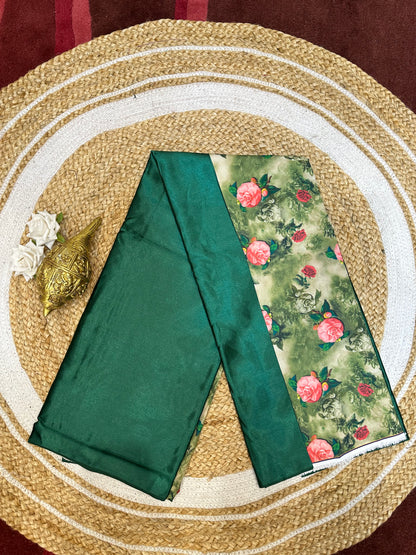 Fancy Party wear Satin Sari Indian Casual Green Saree S96