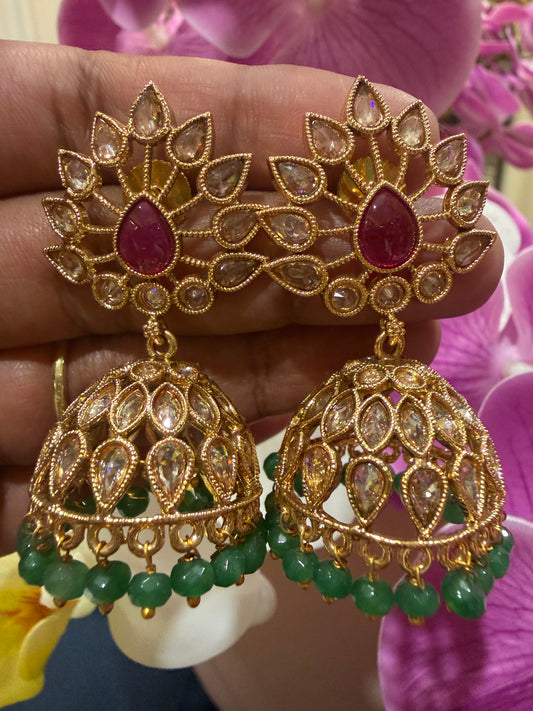 Golden Multi Jumka Jhumka Indian Brass Earrings Jimikki Kammal Indian Jewellery E28