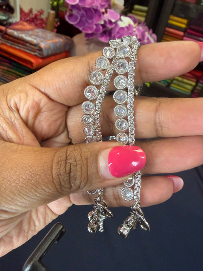 Brass Silver Rhodium Polished Indian Payal Kolusu Anklets P4