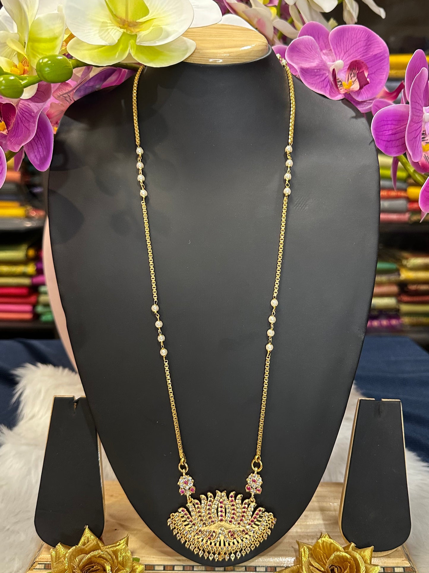 Impon Indian Necklace Ruby Lotus Pathakkam Haram Wedding Jewellery N31