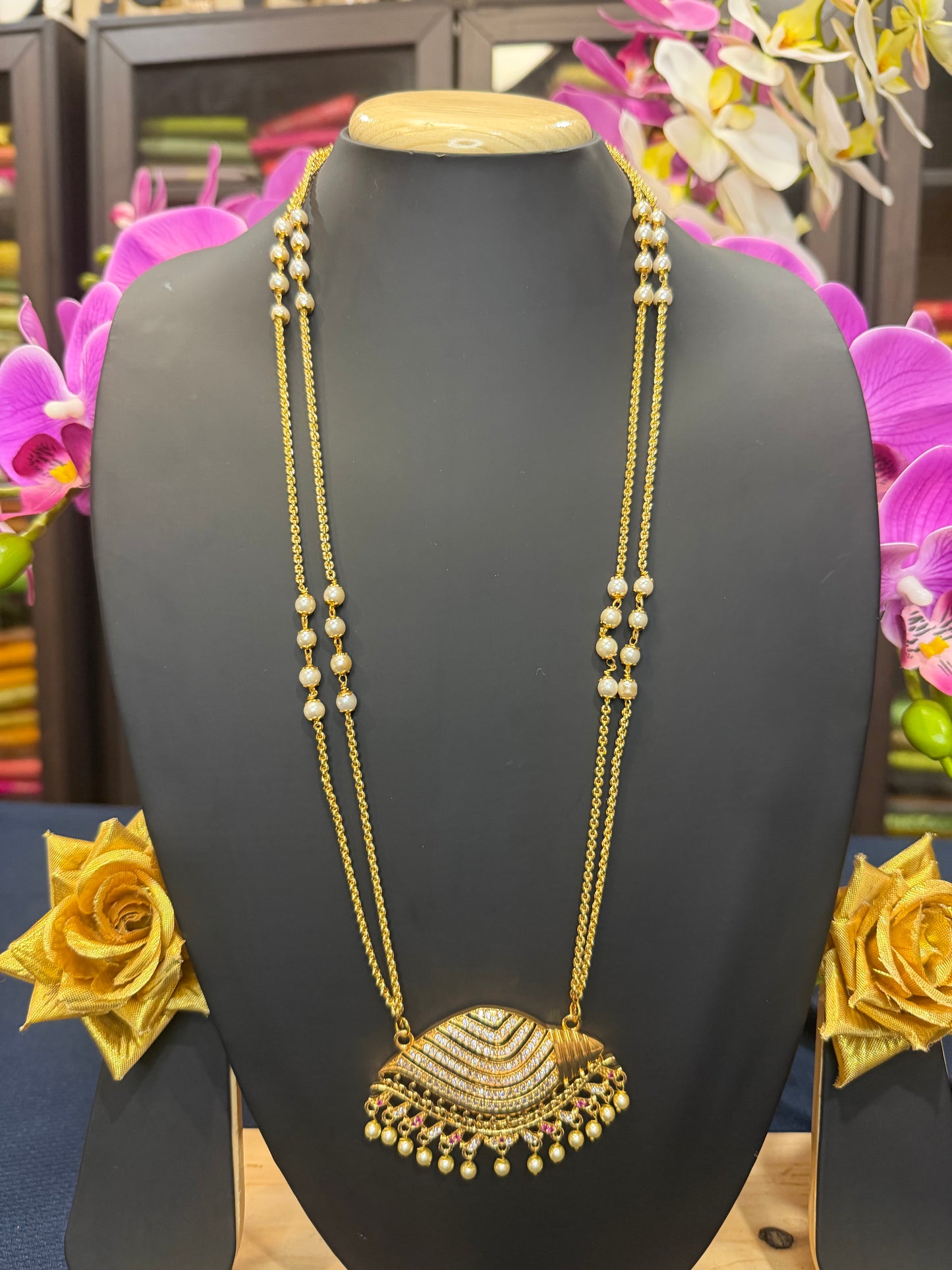 Impon Indian Necklace Pink Sanku Conch Pathakkam Haram N20