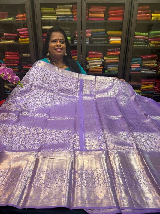 Bridal Kanchipuram Pure Silk Saree Kanjivaram handloom Lavender Sari SPK468