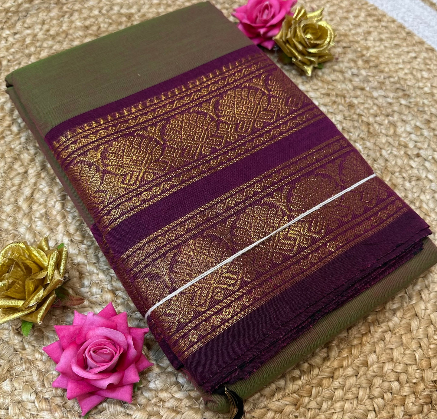 Chettinad Silk Cotton Traditional Kanchi Sari South Indian Saree S142