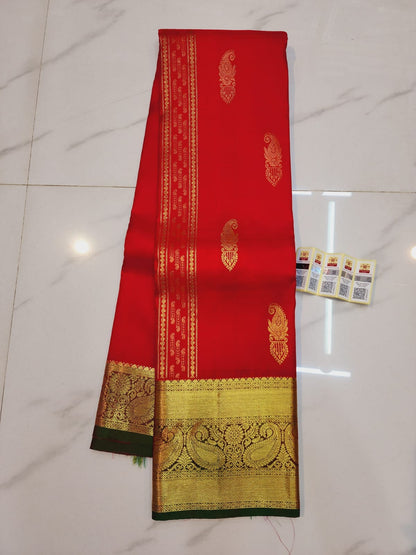Kanchipuram Pure Silk Saree Red & Green Kanjivaram Sari| SPK081