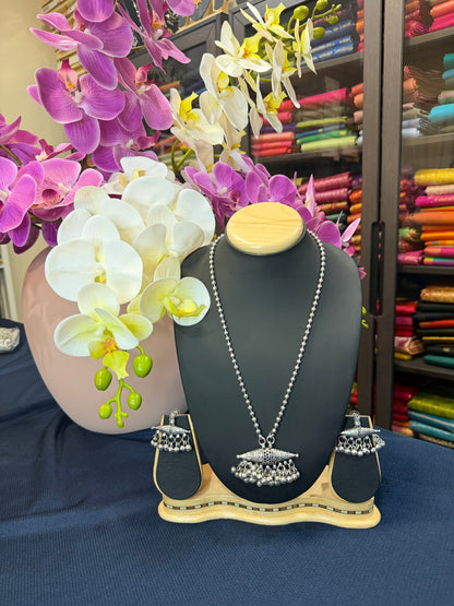Oxidised Silver Necklace & Earrings Indian Tribal Jewellery Set N80