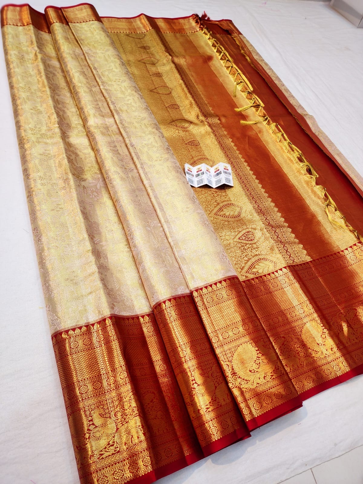 Kanchipuram Pure Silk Saree Bridal cream Kanjivaram Sari SPK247