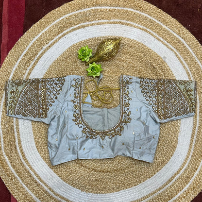 38” M Size 8 Aari Worked Sari Blouse Indian Saree Top Silver B304