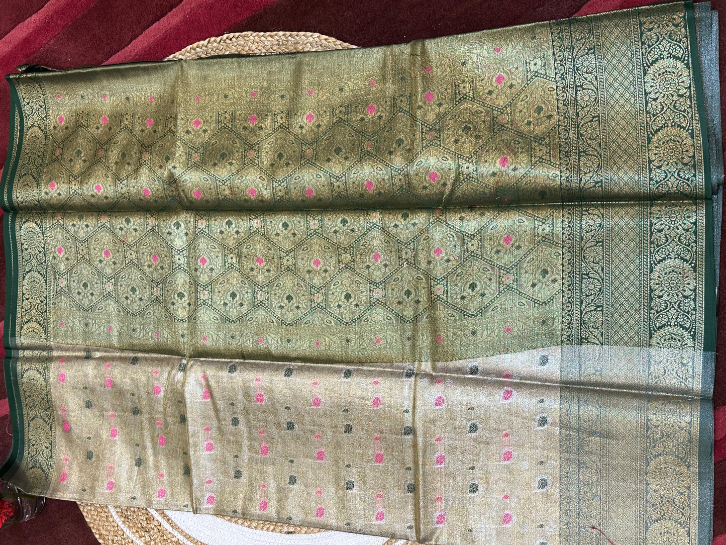 Tissue Silk brocade Sari Indian Fancy Saree Blue & Golden S18