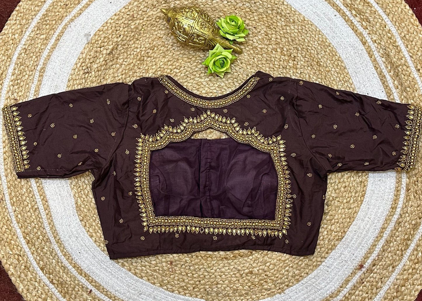 38” M Size 8 Aari Worked Sari Blouse Indian Saree Top Brown B277