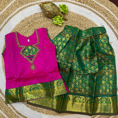 20”Size 2 Indian Lehenga Pattu Pavadai Sattai Skirt Top G17
