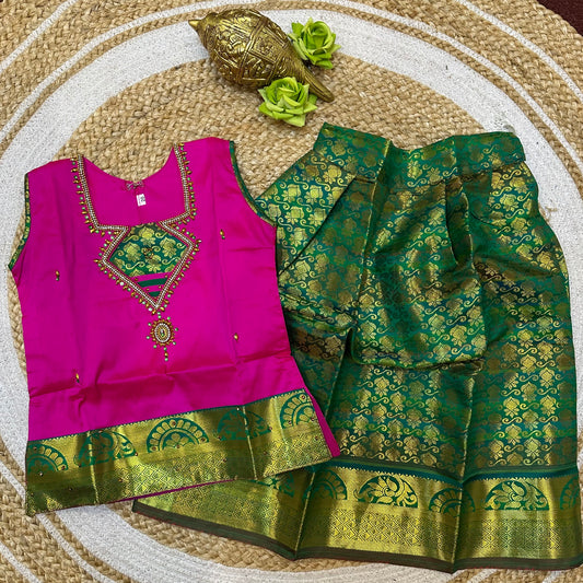 20”Size 2 Indian Lehenga Pattu Pavadai Sattai Skirt Top G17