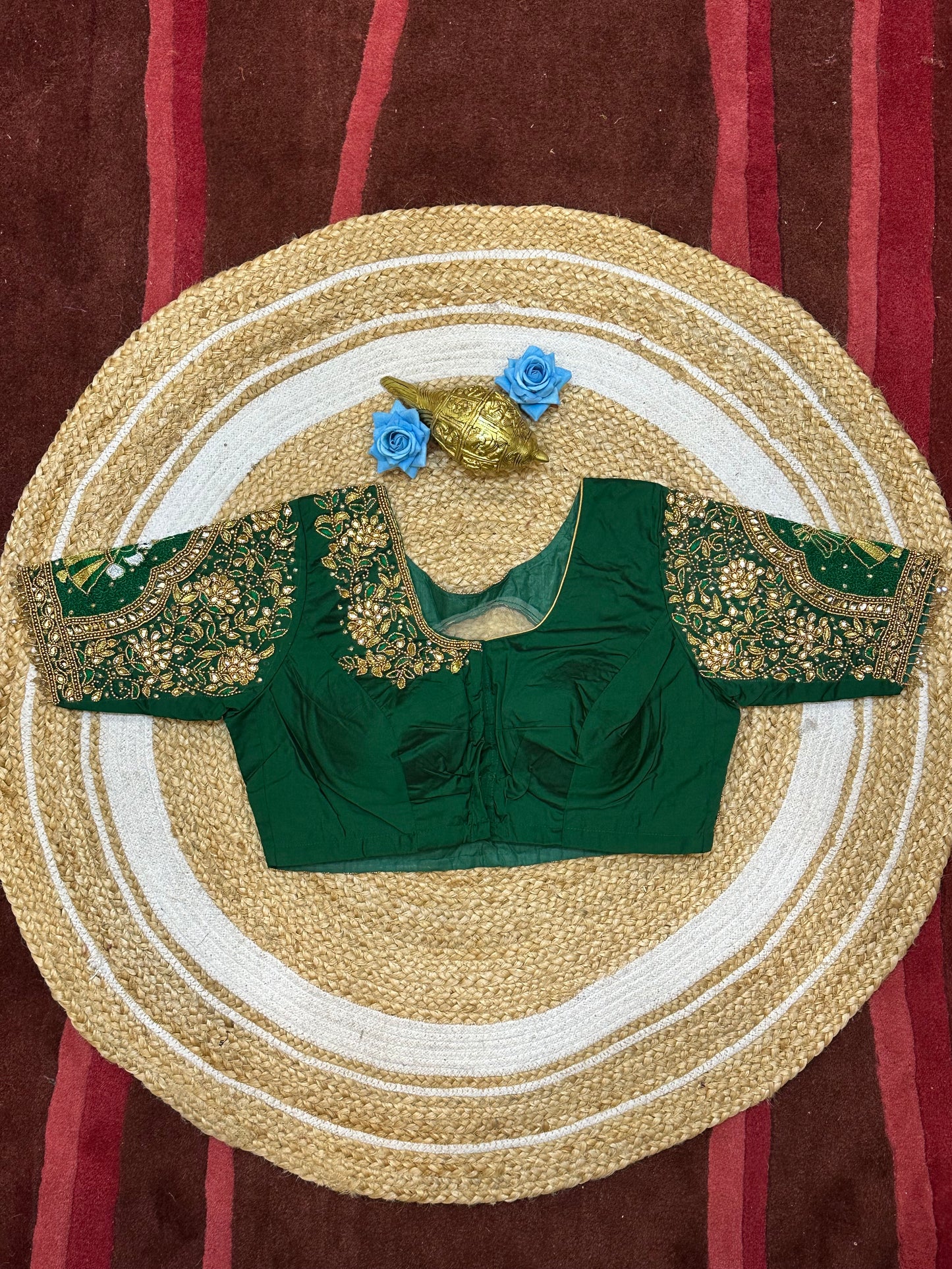 38” M Size 8 Aari Worked Sari Blouse Indian Saree Top Green B181