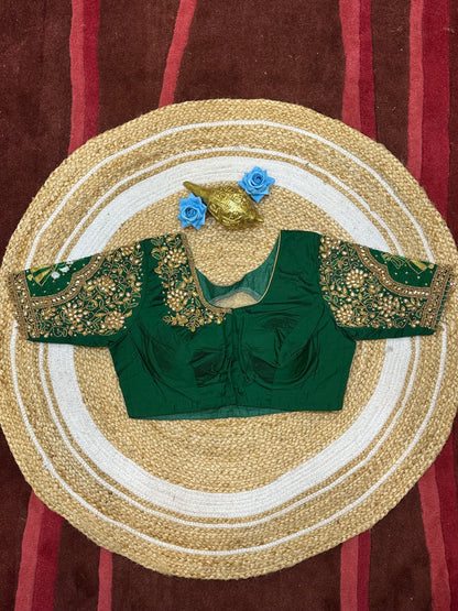 38” M Size 8 Aari Worked Sari Blouse Indian Saree Top Green B181