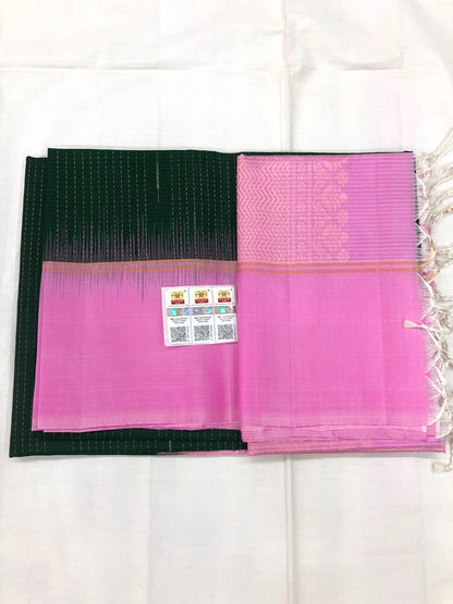 Kanchipuram Pattu Soft Silk Indian Saree Pure Silk Sari Green SS32