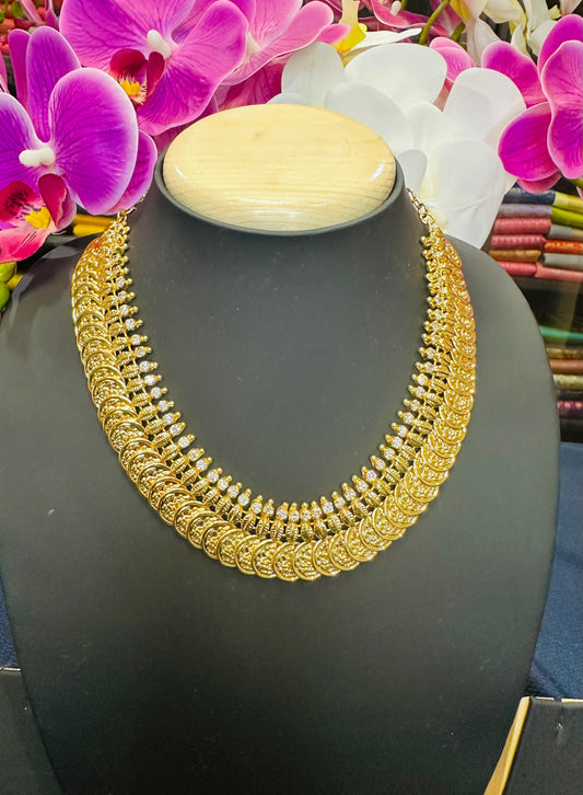 Forming Gold Indian Coin Necklace Kerala Haram Jewellery N49