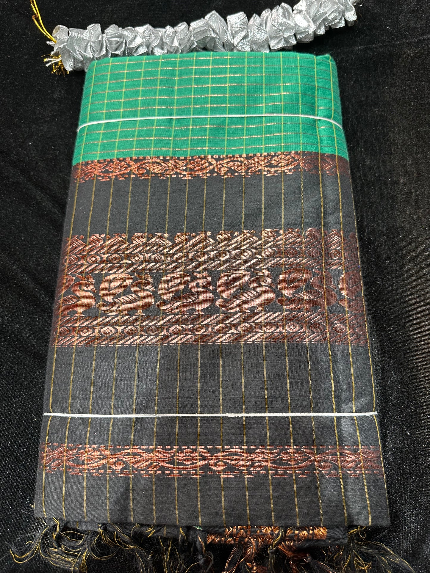 Kalyani Silk Cotton Sari Indian Saree Green & Black S140