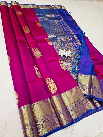 Kanchipuram Pure Silk Saree Bridal Pink Kanjivaram Sari SPK285