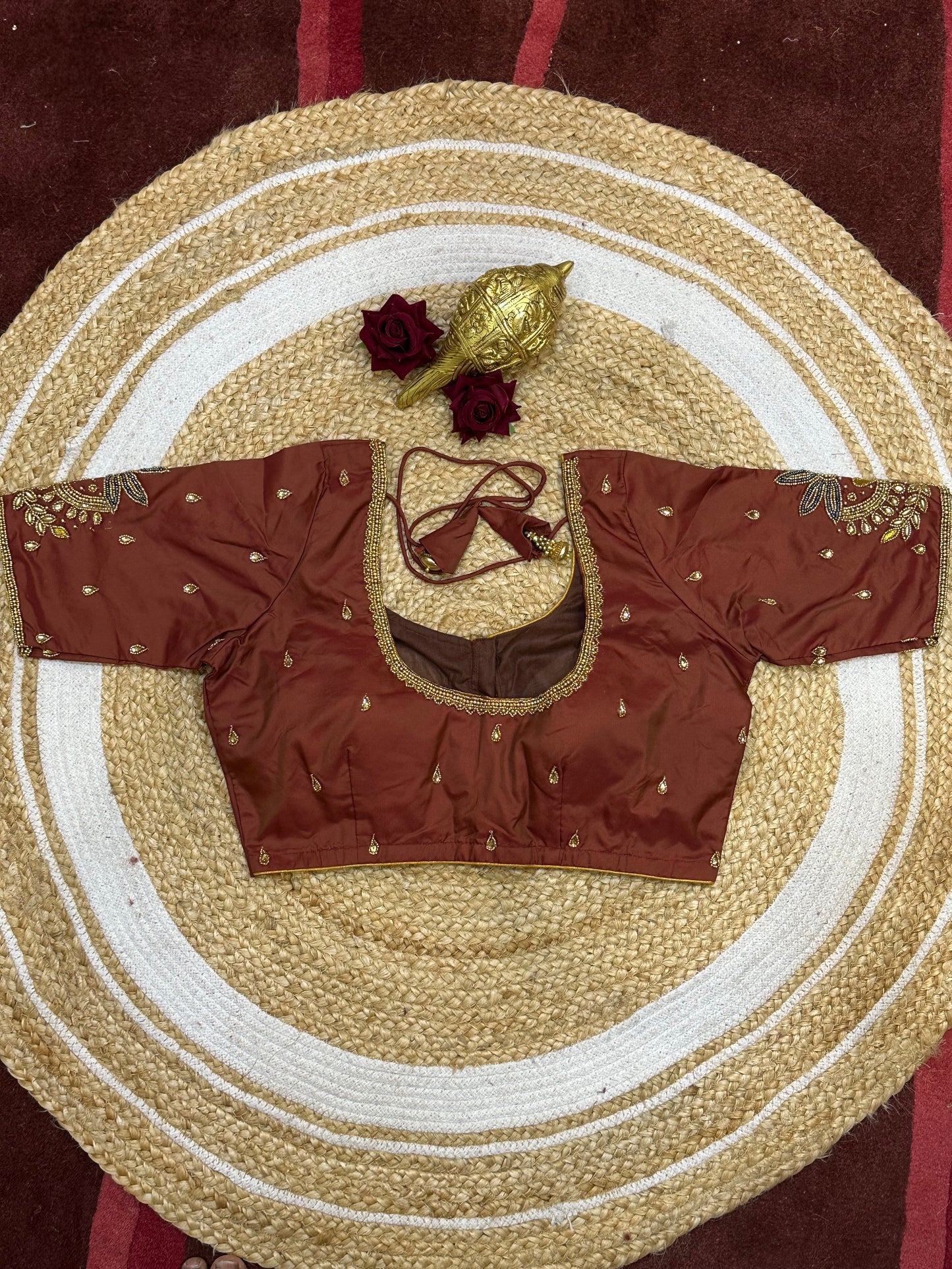 36” Small size Aari Worked Sari Blouse Indian Saree Maroon Brown B204