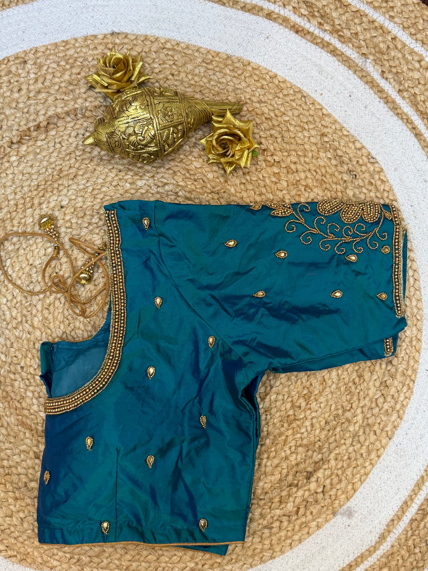 42” XL Size 12 size Aari Worked Sari Blouse Indian Saree Top Blue B153