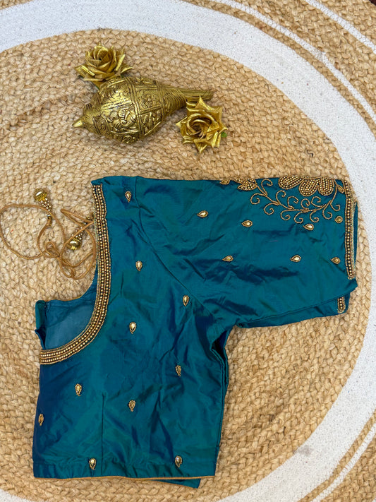 42” XL Size 12 size Aari Worked Sari Blouse Indian Saree Top Blue B153