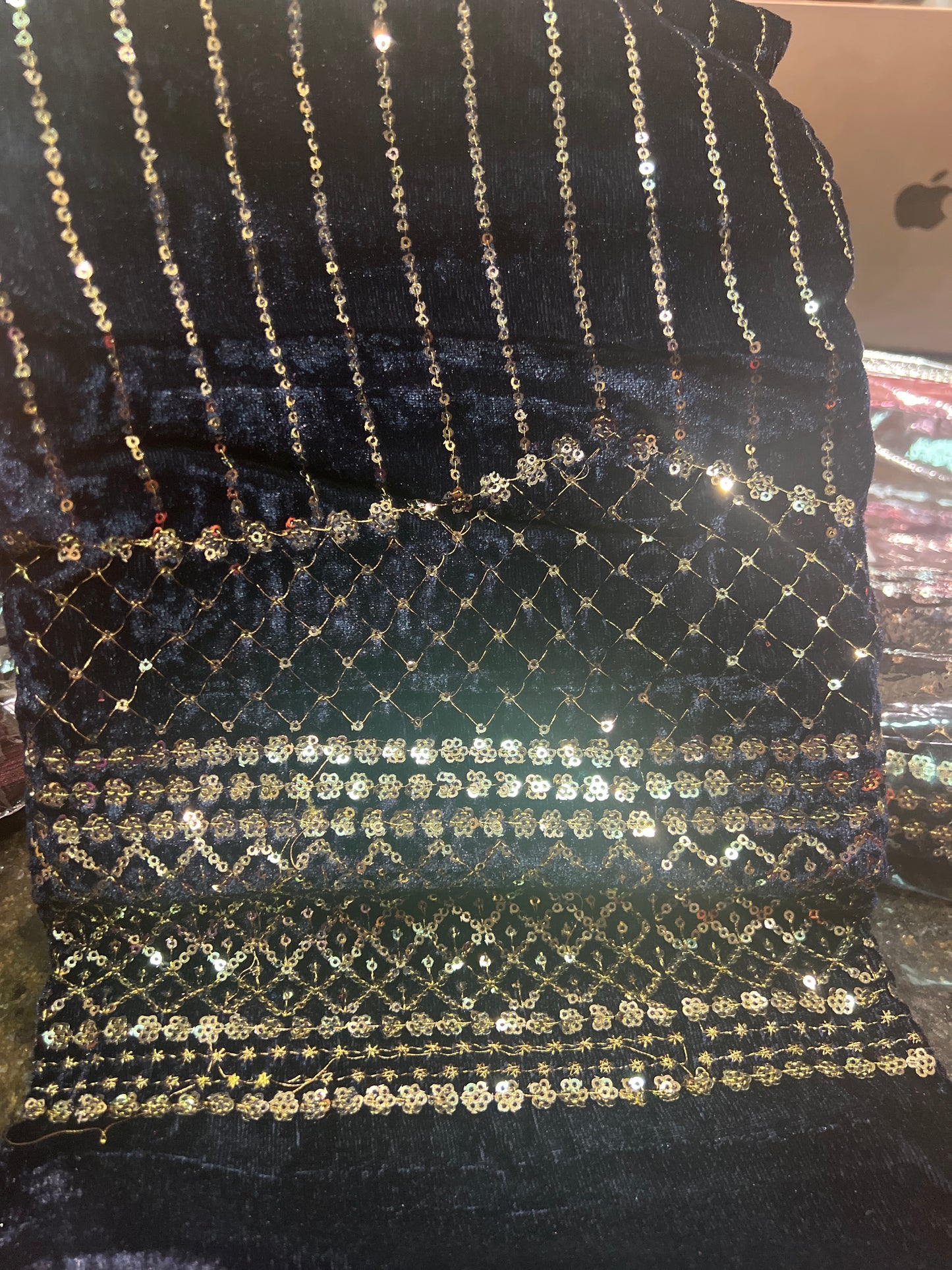 Velvet Blouse material 1 meter Navy Blue M6