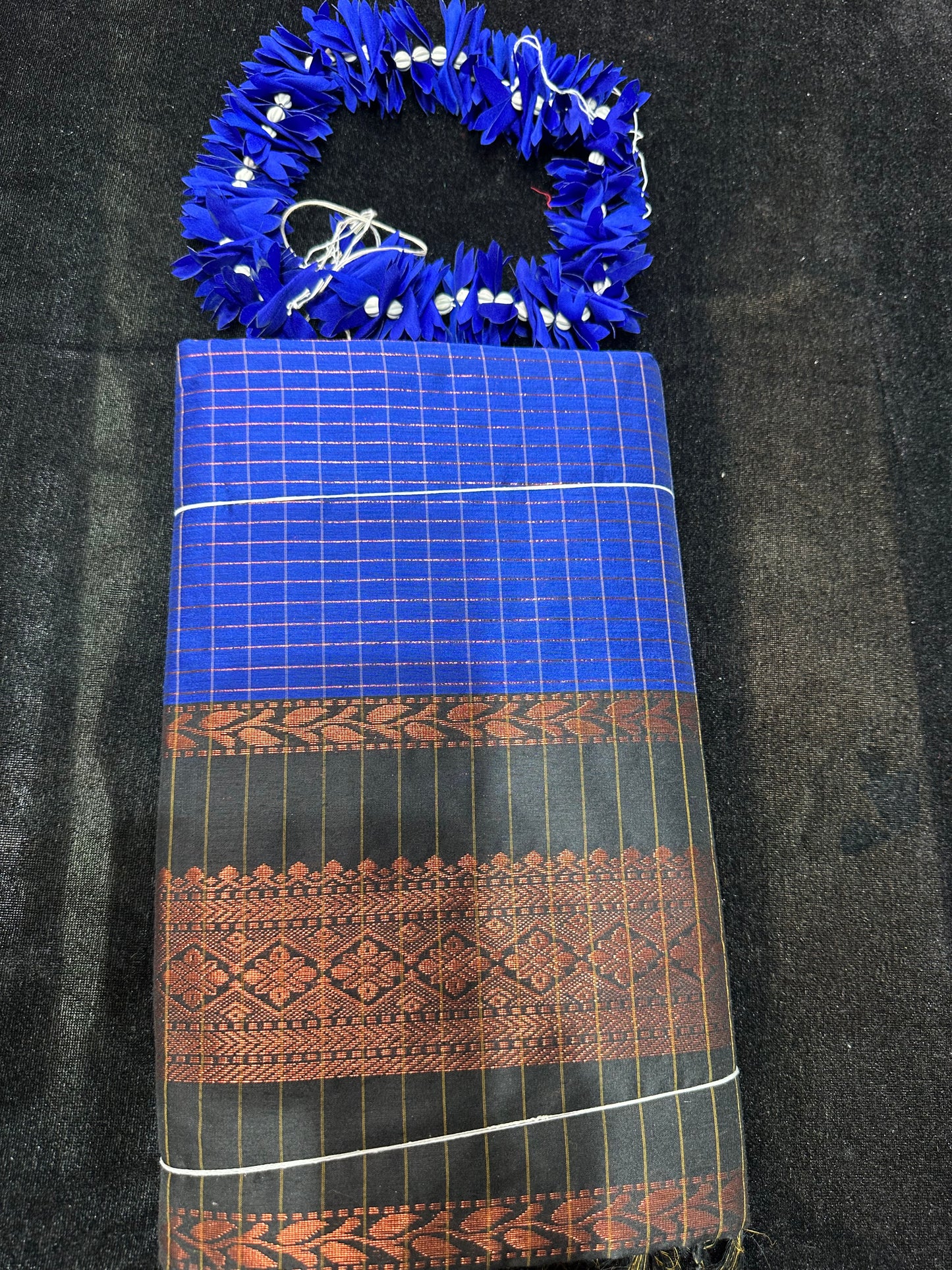 Kalyani Silk Cotton Sari Indian Saree Royal Blue & Black S56