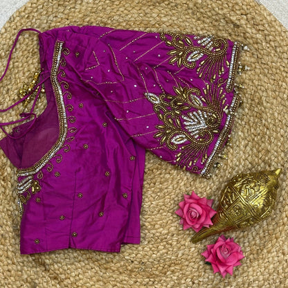 36” Small size Aari Worked Sari Blouse Indian Saree Hot Pink B208