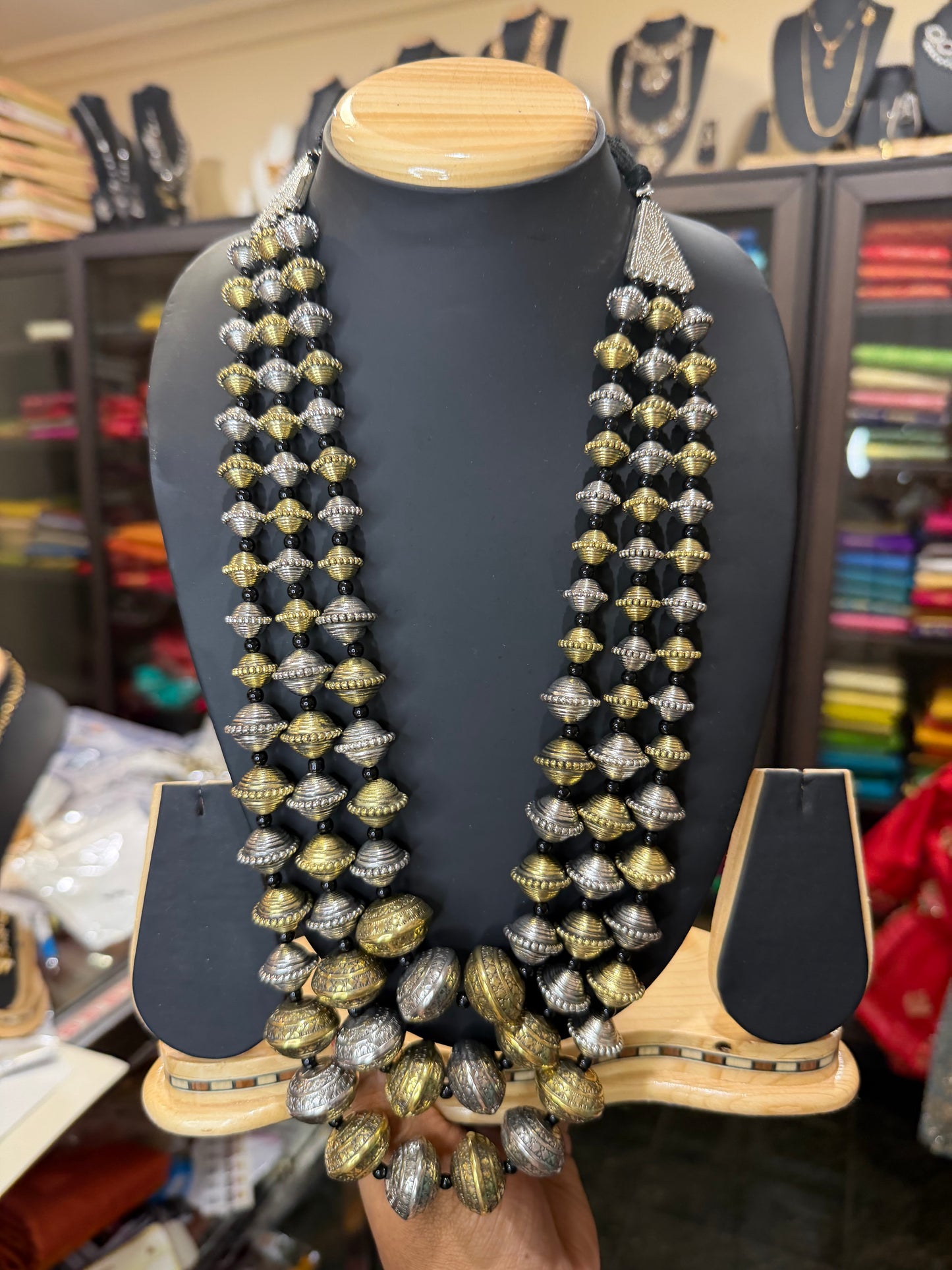 Handmade Two-Tone Beaded 3 layer Necklace Indian Oxidized Tribal Jewelry N87
