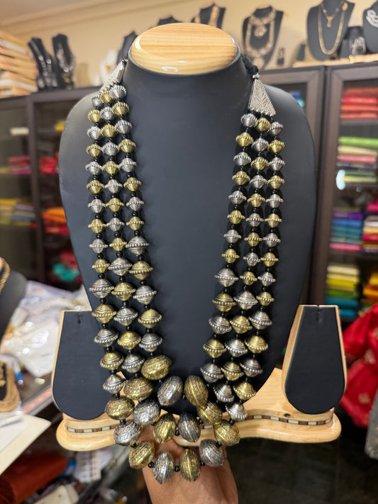 Handmade Two-Tone Beaded 3 layer Necklace Indian Oxidized Tribal Jewelry N87