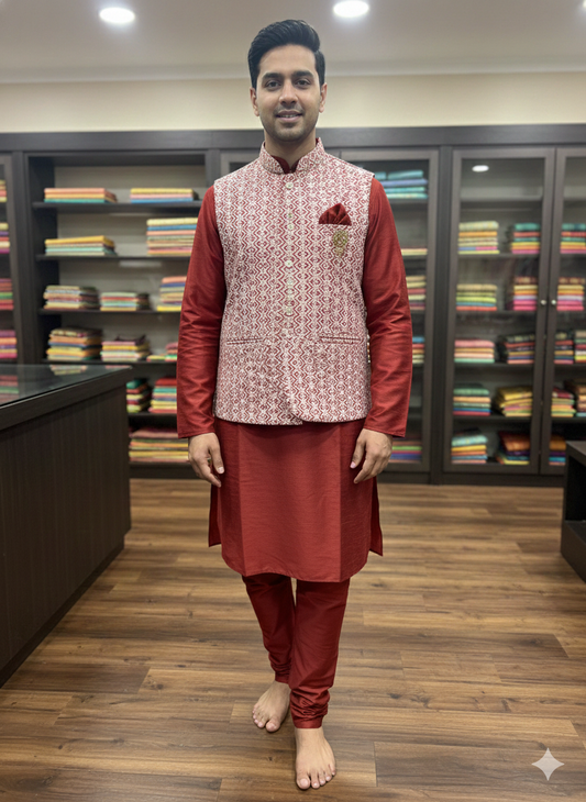 40” Large size Men’s Kurta Indian Maroon Sherwani Bollywood outfit M8