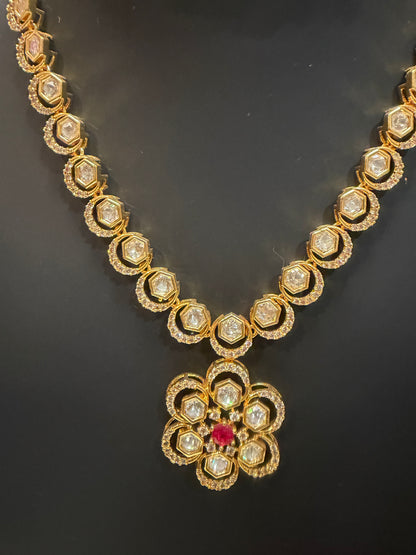 1 gram Gold Indian Necklace and Earrings set Ruby & White stones N6