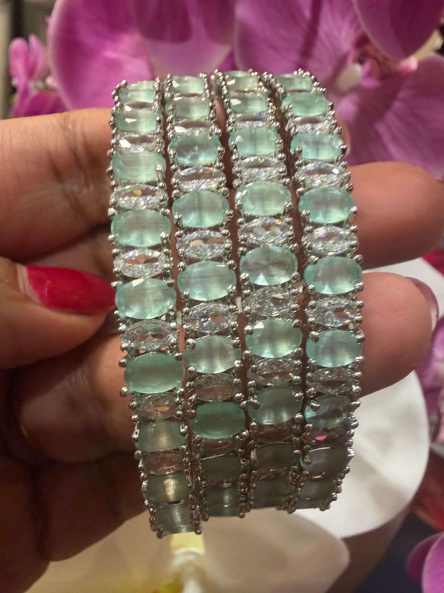 Indian American Diamond Bangles Mint white Stones Bracelets B11