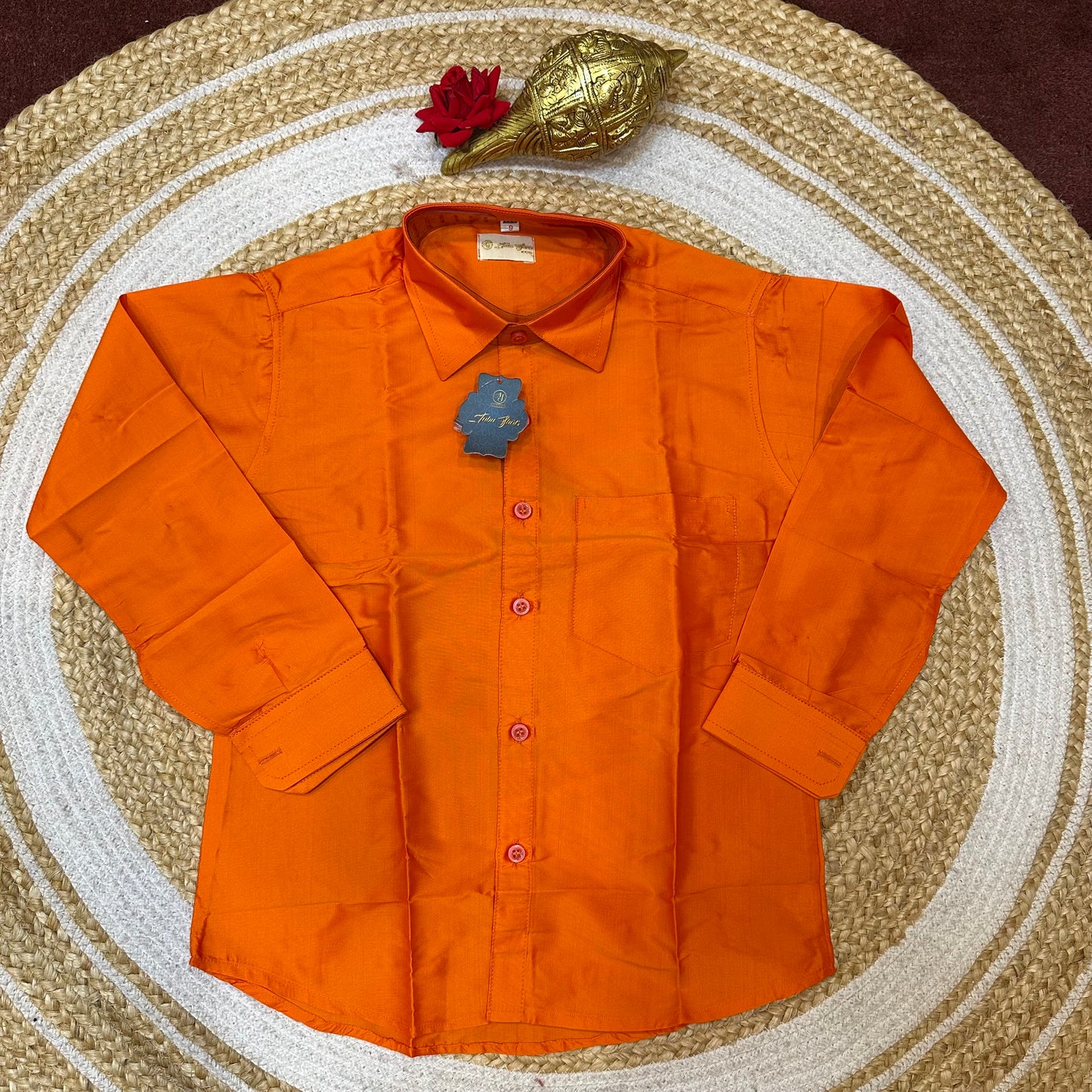 Kids Indian Boyswear Velcro Vesti & Shirt combo Orange Cream Dhotti V10