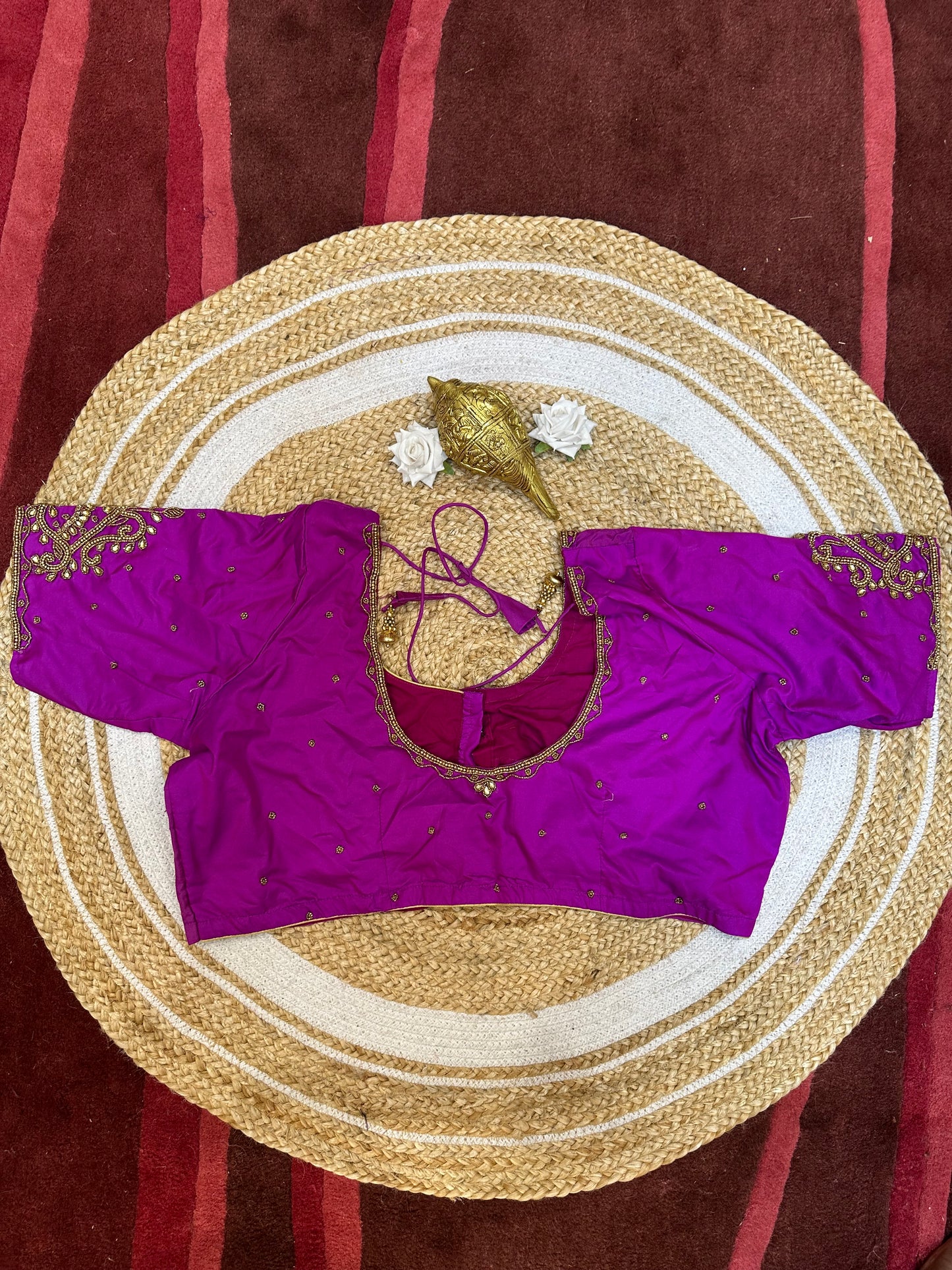 50” Size 20 Aari hand Worked Sari Blouse Indian Saree Top Choli Silk B48