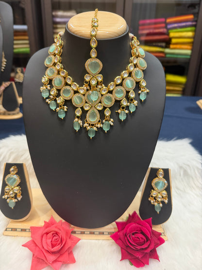 Kundan style Indian Jewellery Necklace set Mint N11