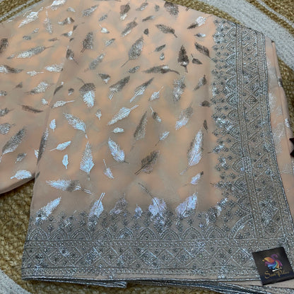 Sari Indian Fancy Party wear Georgette Peach Saree SAR11