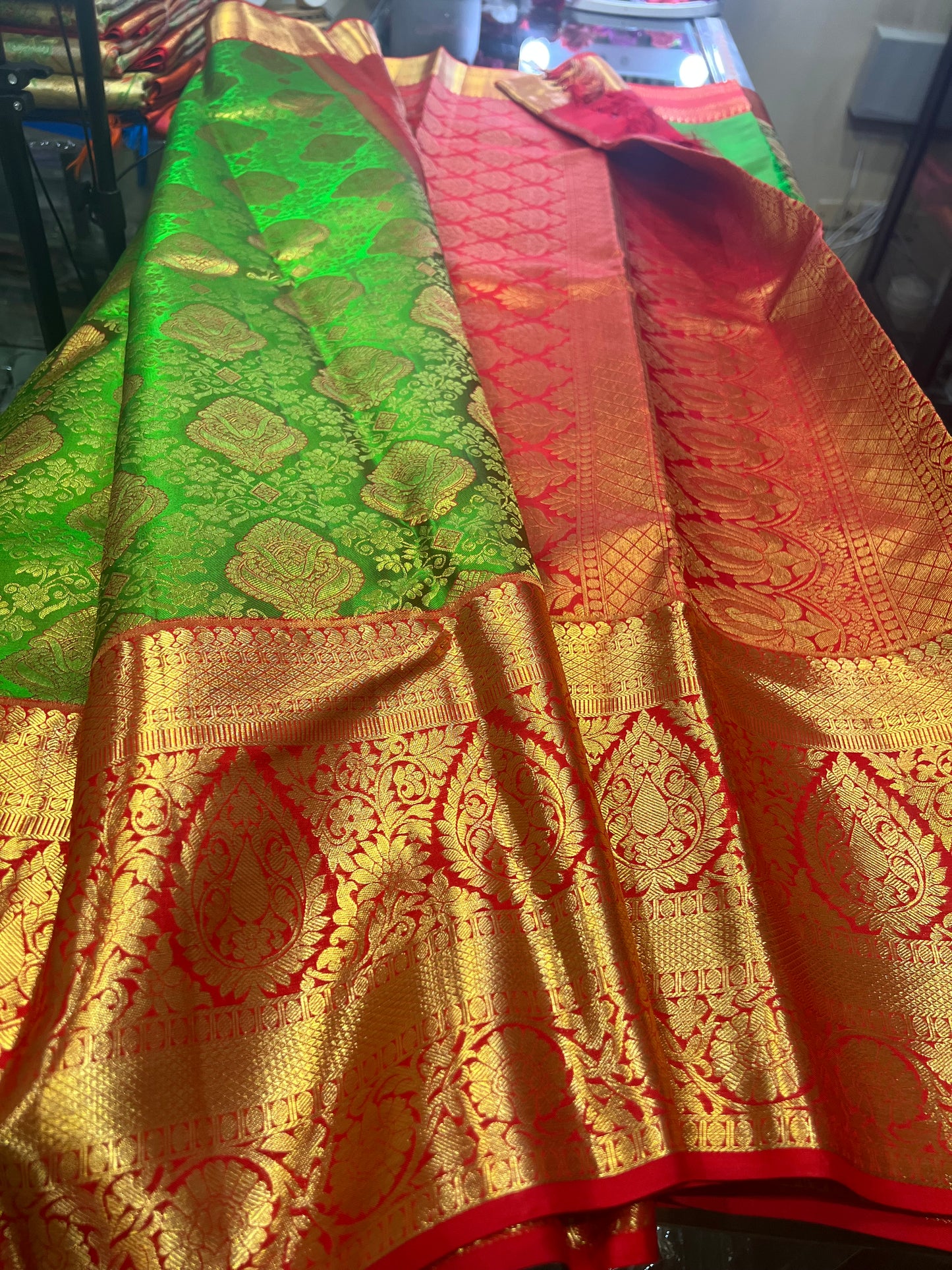 Bridal Kanchipuram Pure Silk Saree Green Kanjivaram Sari| SPK170