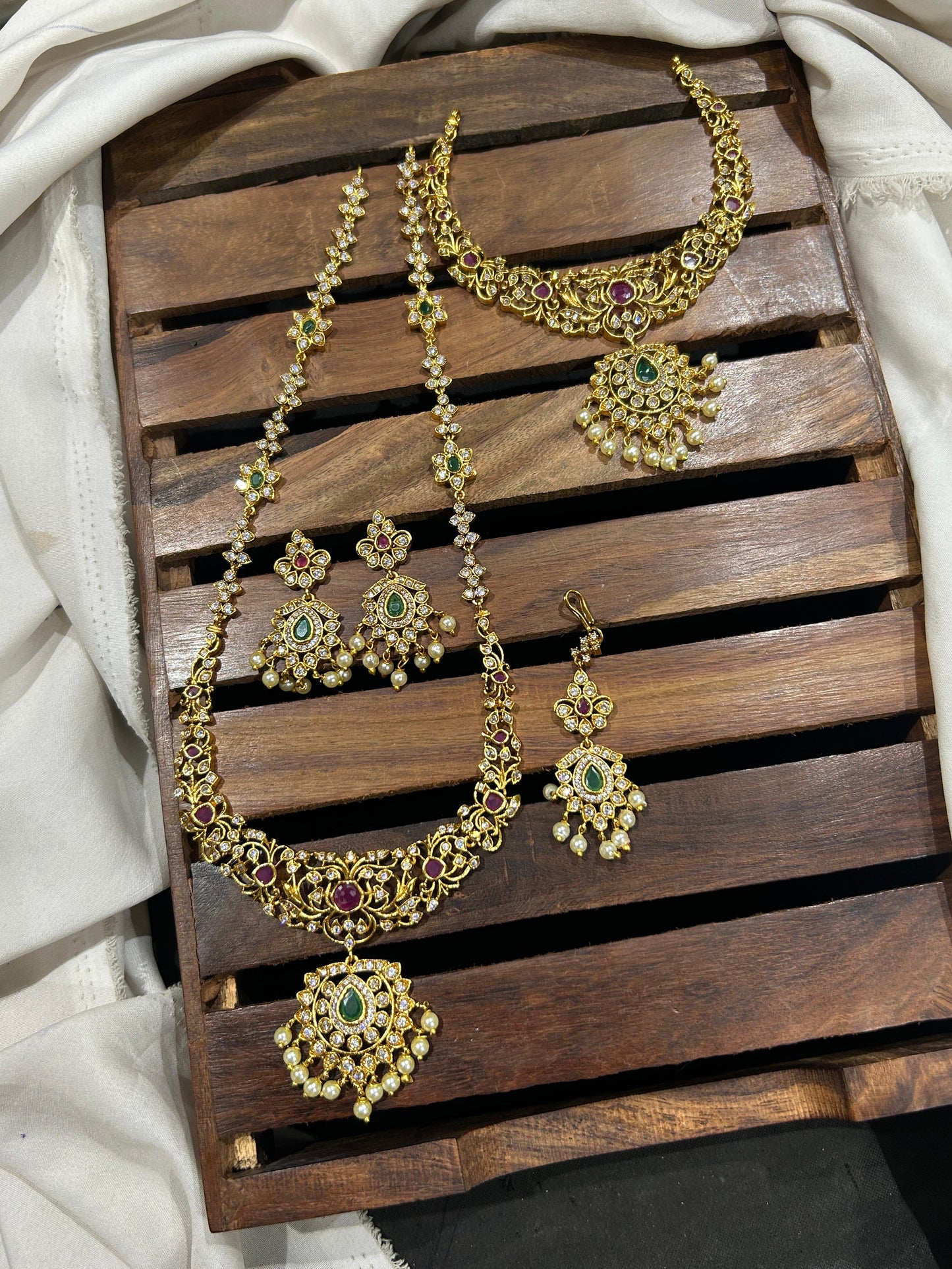 Indian Haram Bridal Necklace & Earrings Jewellery Combo Set with pearls N59